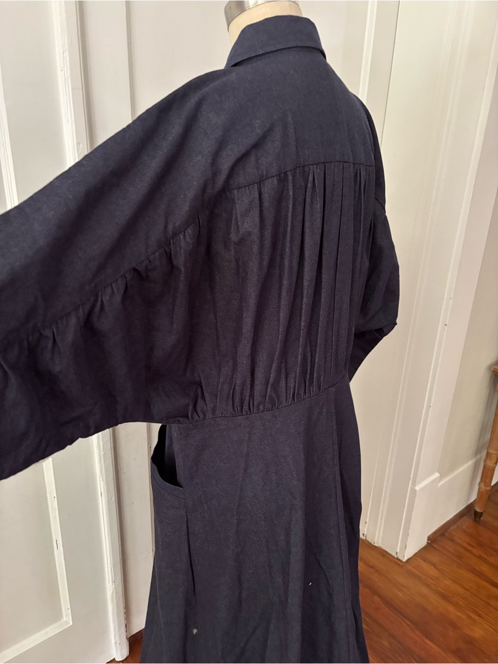 Co Collection Gathered Cotton-Chambray Midi Shirt Maxi Dress XL - Picture 5 of 11